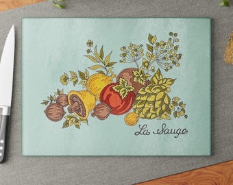Spice of Life Glass Cutting Board, Corningware Inspired Kitchen Decor