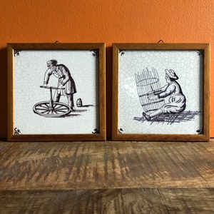 Delftware 2x Delft Tile made from Dutch Porcelain Hand Painted Tile Crafts men