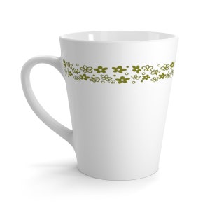 Spring Blossom Corelle Crazy Daisy Pyrex Ceramic Latte Mug, Spring Blossom Green Vintage Corelle-Vintage Pyrex Green Pyrex Ceramic Latte Mug