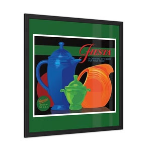 Vintage Fiesta Ware Advertisement Poster Reproduction - Colorful Ceramic Bowls & Plates | Retro Fiesta, Homer Laughlin China | Gifts for Her