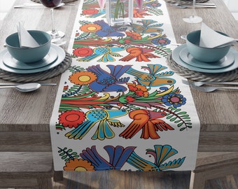 60er Jahre Acapulco Tischläufer. Liebevoll inspiriert von Acapulco Flower Power Dekor / Design Retro Taube Kunst. Boho Dekor. Retro-Küche 70er Jahre Küche
