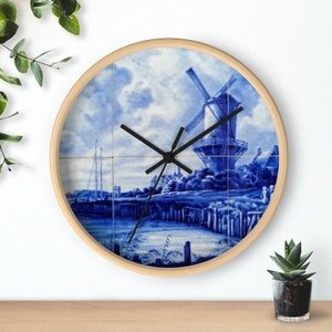 Netherland Holland Porcelain Inspired Delft Blue Christmas Netherlands Gifts Blauw Delft Wall Clock Delft Blue Wall Clock Nederland Windmill