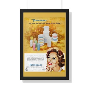 1950s Tupperware Golden Era Advertisement - Framed Premium Poster for Vintage Kitchenware Aficionados Framed Vertical Poster