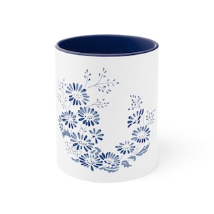 Pyrex Colonial Mist Vintage Pyrex Blue Pyrex 70s Pyrex decor Blue Mug Vintage Colonial Mist Pyrex Accent Coffee Mug with color inside, 11oz