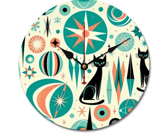 Retro Atomic Black Cat Wall Clock | Mid-Century Modern Decor