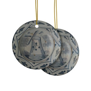 Delft Blue Style Ceramic Christmas Ornaments Delftware Blue Windmill Ceramic Ornaments (1pc, 3pcs, 5pcs, 10pcs)