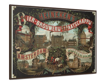 Impresión en lienzo vintage de la cervecería Heineken – Arte de Ámsterdam y Róterdam de 1873