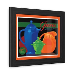 Vintage Fiesta Ware Anuncio Cartel Reproducción - Coloridos Cuencos y Platos de Cerámica / Retro Fiesta, Homer Laughlin China / Regalos para ella