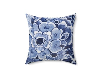 Delft Pillow Faux Suede Square Blue Delft Pillow Cover Lovely Delft ware / Delfts Holland Delfts Blauw Dutch Cobalt Blue Pillow Cover