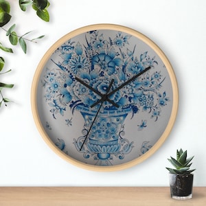Netherland Holland Porcelain Inspired Delft Blue Christmas Netherlands Gifts Blauw Delft Wall Clock Delft Blue Wall Clock Nederland Floral