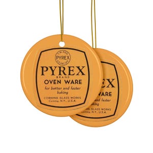 Vintage Pyrex Guarantee Logo Ornament - Ceramic Holiday Decor, Collector Gift Ceramic Ornaments, 2-Side Print, (1pc, 3pcs, 5pcs, 10pcs)
