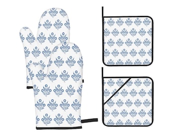 Vintage Blue Cornflower Oven Mitt and Pot Holder Set – CorningWare Kitchen Decor
