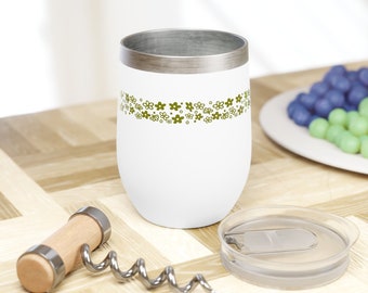 Spring Blossom Corelle Crazy Daisy Pyrex Ceramic Tumbler, Spring Blossom Green Vintage Corelle-Vintage Pyrex Green Pyrex Chill Wine Tumbler