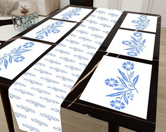 Vintage Blue Cornflower Table Runner & Placemat Set – MCM Kitchen Linen