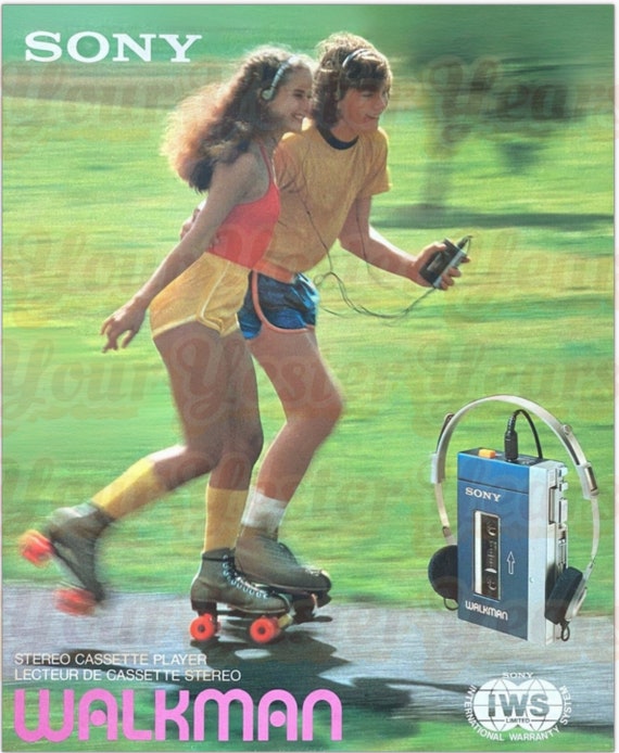80s Sony Walkman TPS-L2 Poster – Retro Roller Skating Satin Print