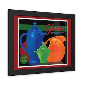 Vintage Fiesta Ware Advertisement Poster Reproduction - Colorful Ceramic Bowls & Plates | Retro Fiesta, Homer Laughlin China | Gifts for Her