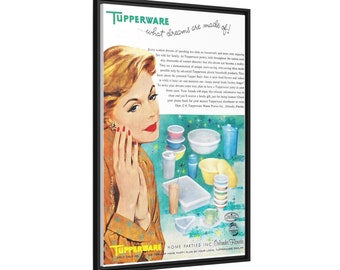 Retro Elegance Tupperware Canvas Print - Mid-Century Modern Kitchen Delight Vintage Tupperware Advertisement 1950s reproduction