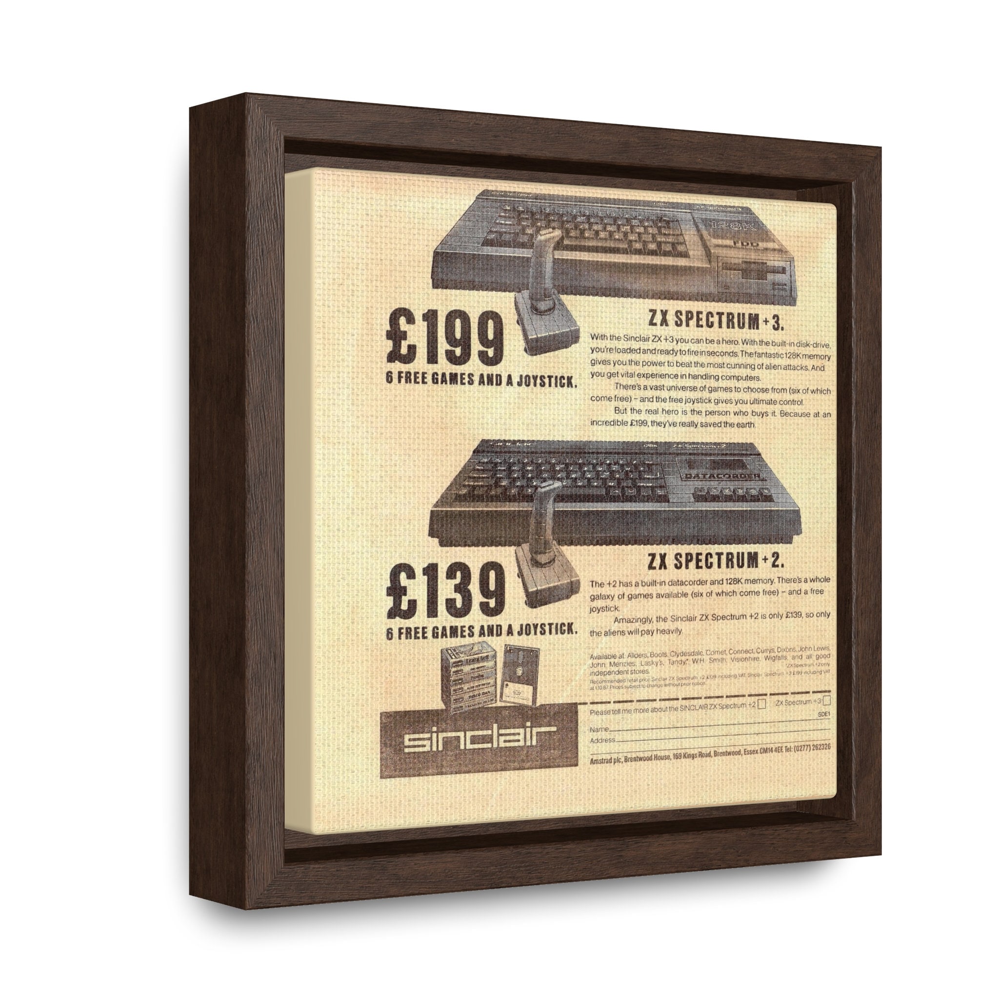 その他 unknown vintage Framed text art Sinclair ZX Spectrum Ad Canvas Print – 80s Retro Computer Wall Art