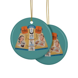 Vintage Pyrex Ad Ceramic Ornaments - Custom Holiday Decor, Double-Sided, Glossy Finish, 4 Shapes, Bundle Options, Retro Kitchen Art