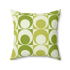 Retro 70s and 80s Green Color Palette Mid-Century Minimalist Nature Waves and Abstract Art Throw Pillow - Spun Polyester Square Pillow