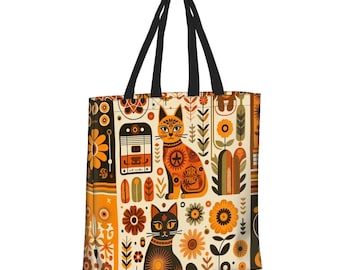 Boho Schultertasche Atomic Cat - Retro Floral Tote