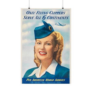 Vintage Pan American World Airways Poster: Timeless Travel Elegance Matte Vertical Posters Vintage Airlines Advertisement PanAm