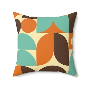 Retro Pillow case, Geometric 70&#39;s 80&#39;s bohemian pillow cover, All Size Spun Polyester Square Pillow Retro Brown Orange Blue