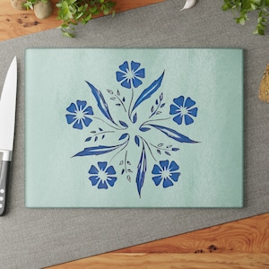 Centura By Corning - Corningware Cornflower Blue Inspired Chopping Board Blue Flower Vintage Corning ware inspired Glass Cutting Board