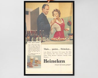 Manifesto pubblicitario Heineken degli anni '60 - Arte della birra retrò incorniciata