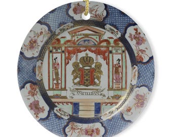 Adorno azul de Delft: arte en azulejos holandeses inspirado en la cerámica de Delft: plato de Delft de los siglos XVI y XVII: decoración navideña de los Países Bajos