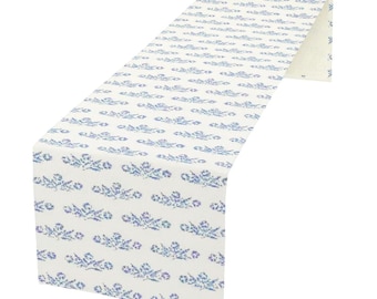Blue Cornflower Table Runner: Vintage-Inspired Linen, Mid-Century Kitchen Decor