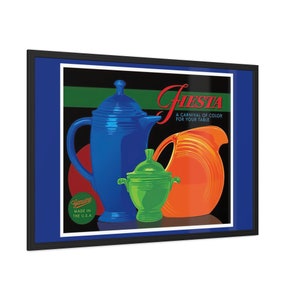 Vintage Fiesta Ware Advertisement Poster Reproduction - Colorful Ceramic Bowls & Plates | Retro Fiesta, Homer Laughlin China | Gifts for Her