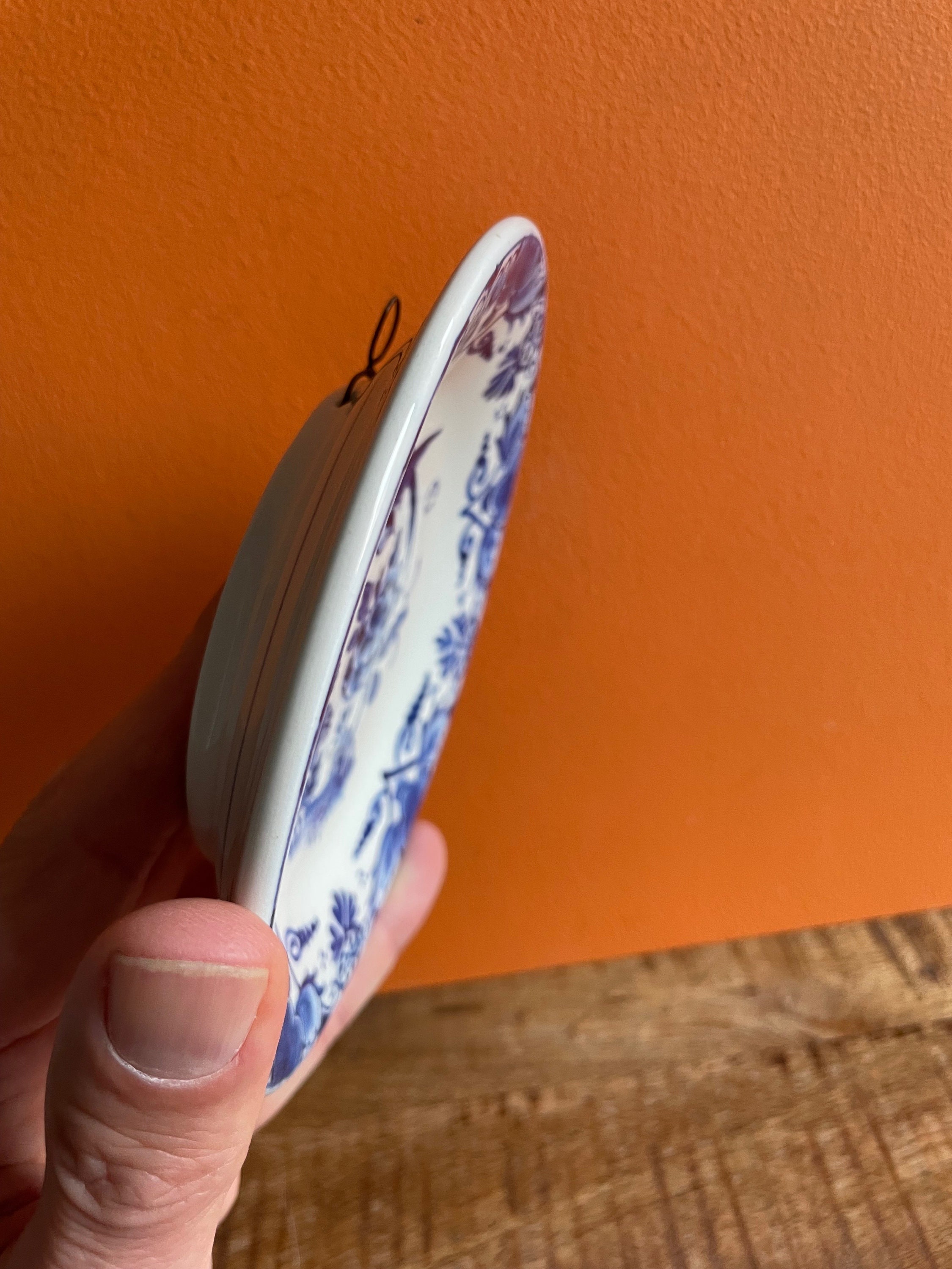 1970 Hand-painted Delft Blue Floral Ceramic Wall Plate - Dutch