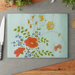 Vintage Corelle Wildflower Glass Cutting Board – Retro Floral Kitchen Decor