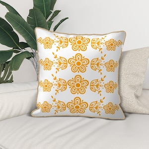 Golden Velvet Bordered Pillow Cover | Pyrex Butterfly Gold Pattern | Retro Kitchen Decor | Vintage Pyrex Design | Mid-Century Modern