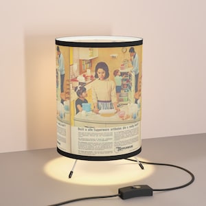 Vintage TupperWare Advert Inspired Tripod Lamp with High-Res Printed Shade, US\CA plug. Tupperware Gift for Her. Vintage Tupperware advert