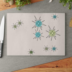 Mid-Century Modern Atomic Starburst Glass Cutting Board | Inspired by the Iconic Franciscan Starburst Design Glass Chopping Board