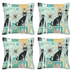 Mid Century Atomic Cats Pillow Covers - Retro Kitsch Decor, Black Cat Lover Gift, Modern Art, Housewarming Gift, Free Shipping!