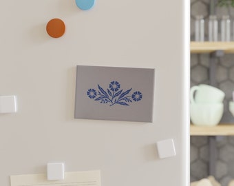 Magnes w kształcie niebieskiego chabra, wzór z lat 70., inspirowany Corningware