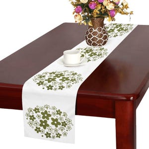 Corelle Spring Blossom - Pyrex Crazy Daisy inspired  Green daisies Thickiy Ronior Table Runner  16&quot;x 72&quot;. Gift for Pyrex collector