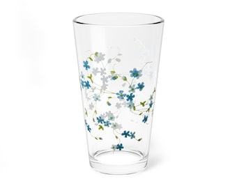 Vintage Arcopal Veronica Myosotis 16 oz pinte | Fleurs bleues des années 70, mélange et service français | Base lourde | Verres rétro transparents et durables