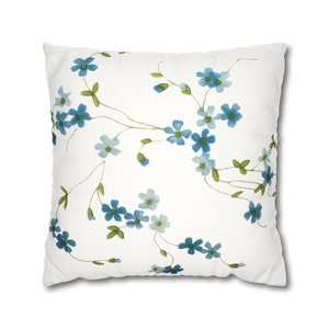 Vintage 70s Arcopal Veronica Myosotis Pillow Cover | Blue Forget-Me-Not Floral | Retro Chic Faux Suede | French Elegance | Faux Suede