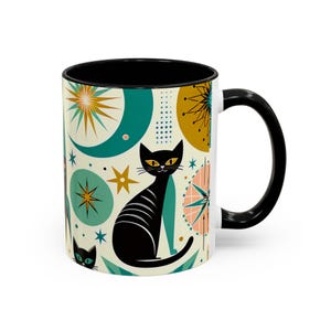 Taza de café Atomic Cat, diseño moderno de mediados de siglo, 325 ml