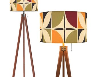 70s Retro Tripod Floor Lamp – Geometric Tile Pattern Statement Lighting