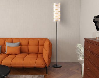 Schmetterling Gold Muster Stehlampe - Mid-Century Modern Leinen Lampenschirm