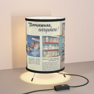 Vintage TupperWare Advert Inspired Tripod Lamp with High-Res Printed Shade, US\CA plug. Tupperare gadget - Tupperware Gift For Her