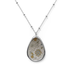 Corningware Floral Bouquet Pendant Necklace | A Vintage Floral Tribute to Corelle and Corningware Floral Bouquet Inspired Oval Necklace