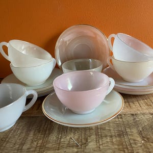 Arcopal Harlequin Lot Arcopal Tea Cup - Arcopal Tea Set - 13x Arcopal Cups x Saucers Arcopal Set Harlequin Arcopal France Cup Opaline Glass