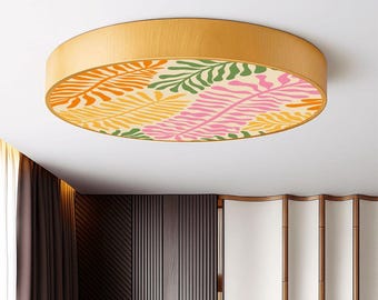 Tropical Ceiling Light, Palm Leaf Flush Mount LED Lamp, Dimmable Boho Ceiling Fixture