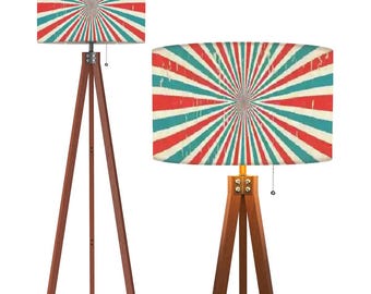 Retro Sunburst Tripod Floor Lamp – Vintage Graphic Statement